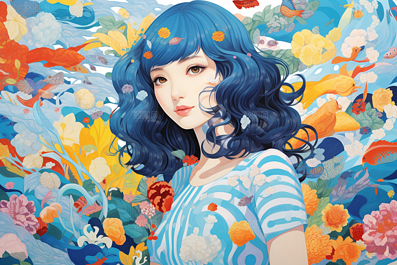 多巴胺女孩艺术感高清插画