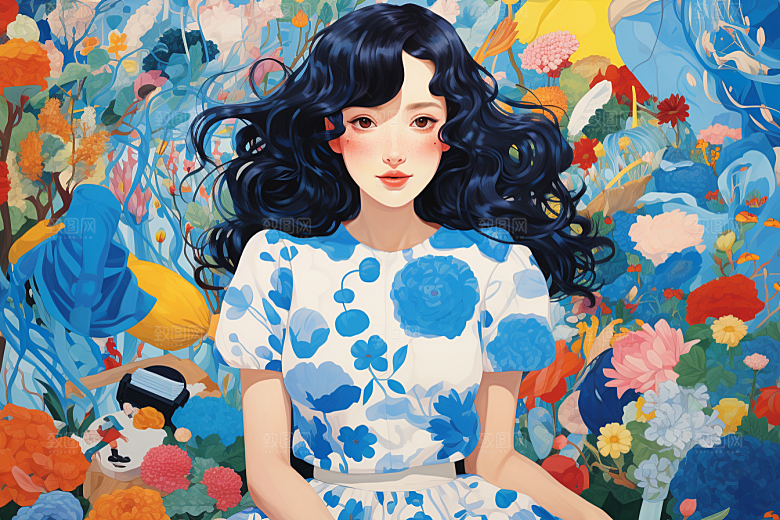 多巴胺女孩少女艺术感插画