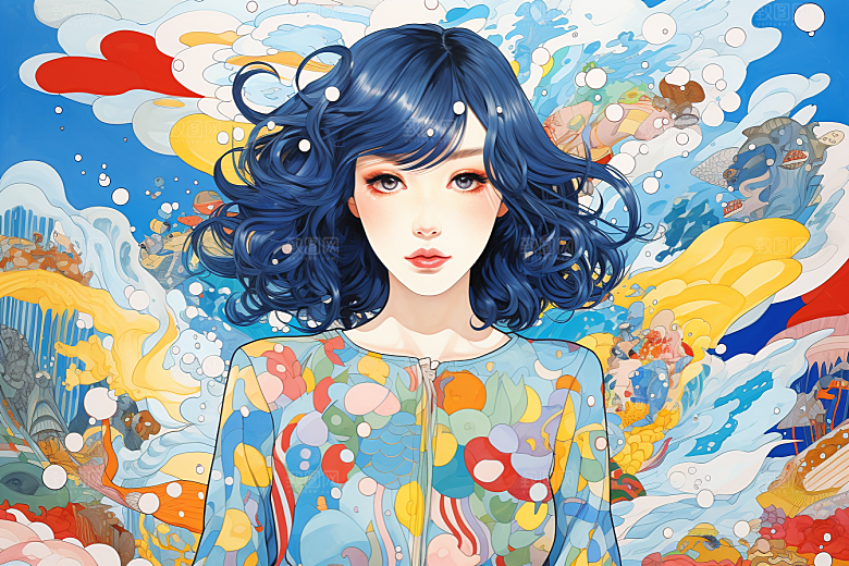 多巴胺女孩五彩斑斓穿搭插画