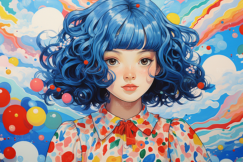 多巴胺女孩少女高清插画