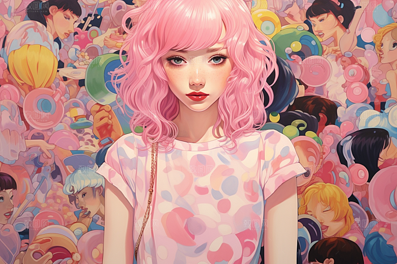 多巴胺女孩高清彩色插画