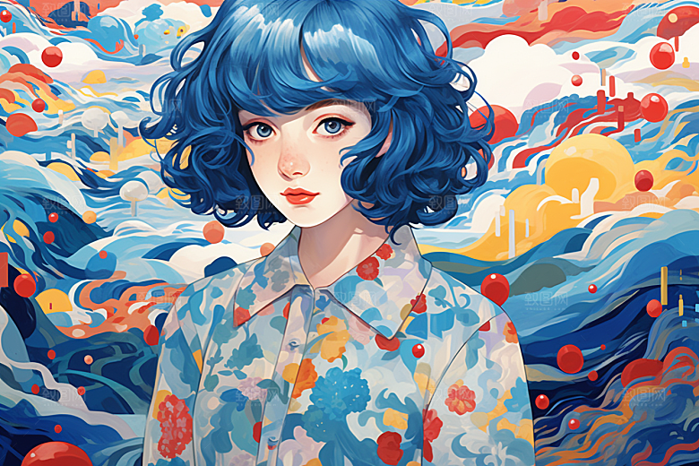 多巴胺女孩彩色少女插画