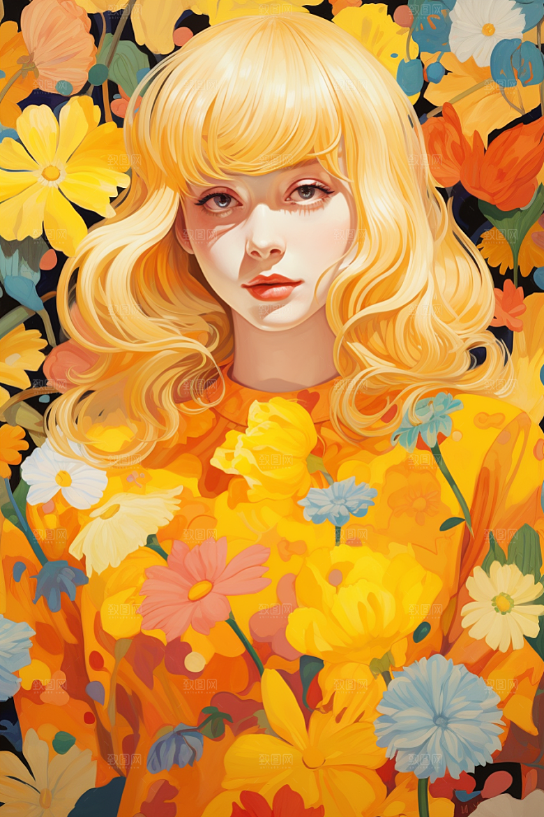 多巴胺女孩手绘高清插画