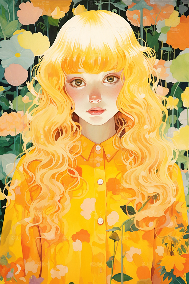 多巴胺女孩彩色可爱插画