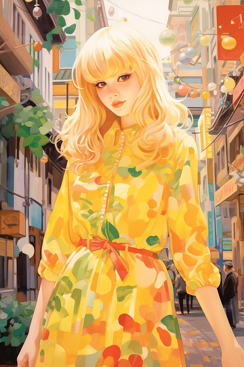 多巴胺女孩缤纷可爱插画