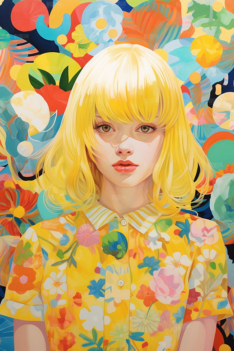 多巴胺女孩艺术感高清插画
