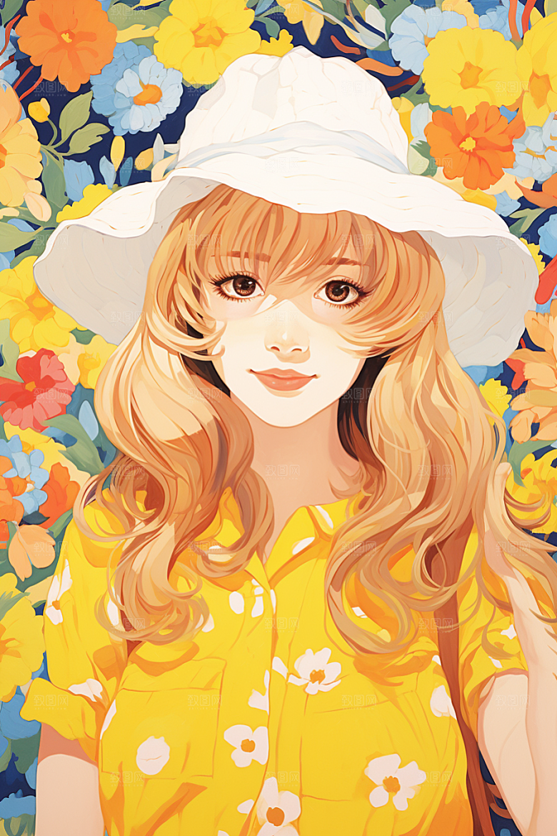 多巴胺女孩艺术感五彩斑斓插画