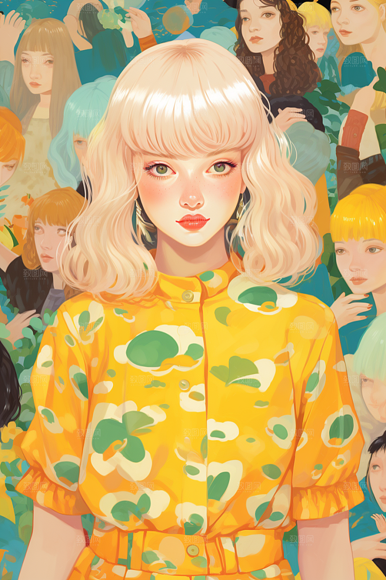 多巴胺女孩高清少女插画
