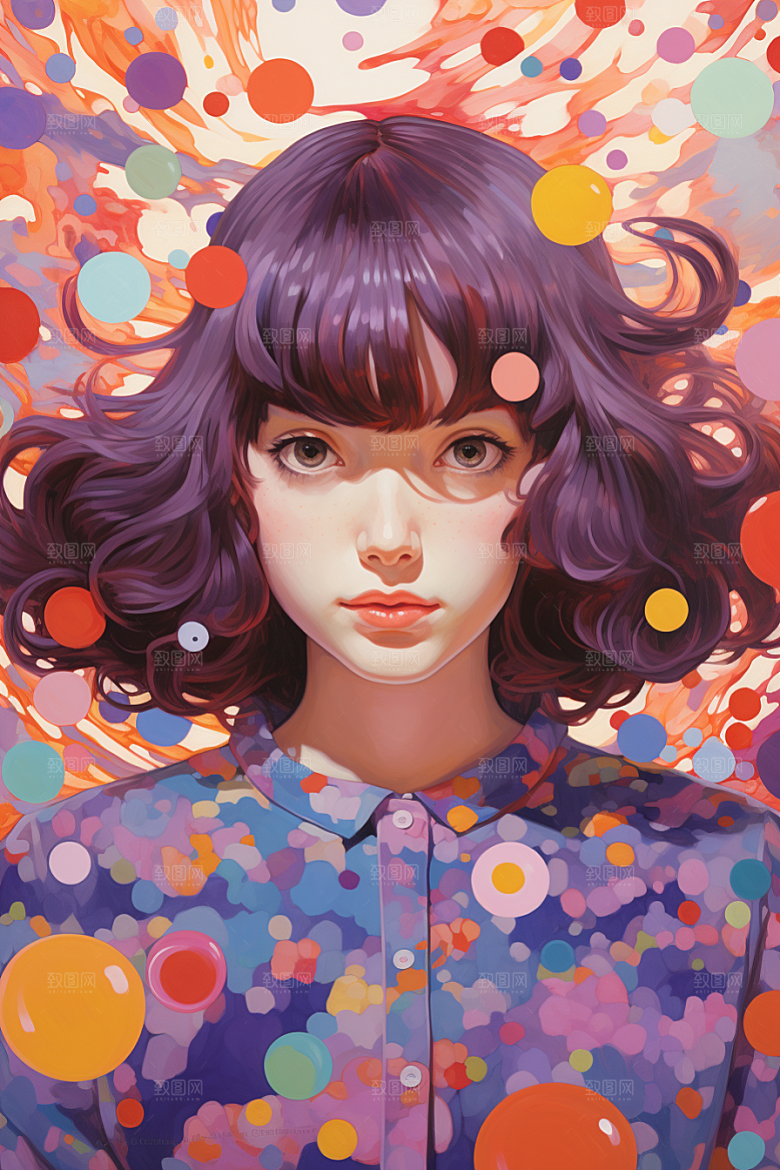多巴胺女孩彩色缤纷插画