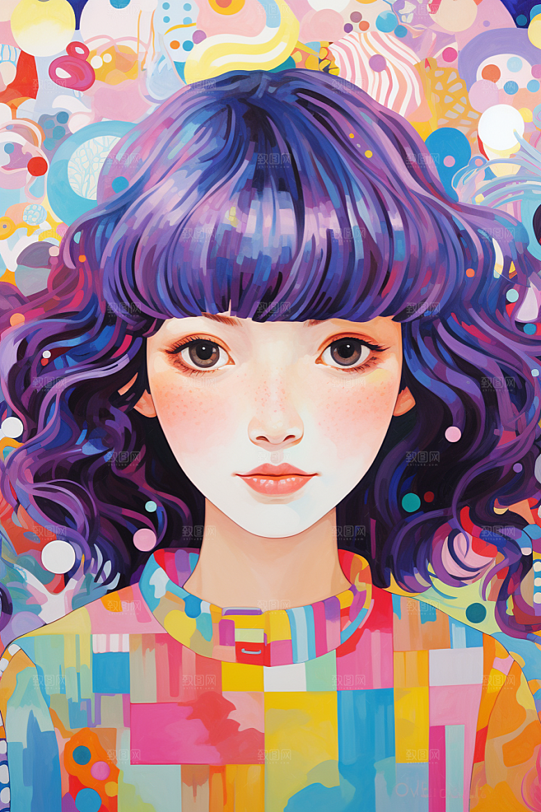 多巴胺女孩形象五彩斑斓插画