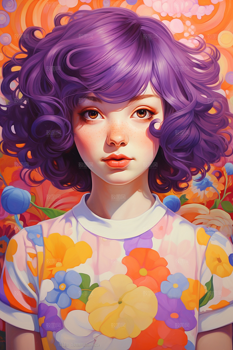 多巴胺女孩可爱五彩斑斓插画