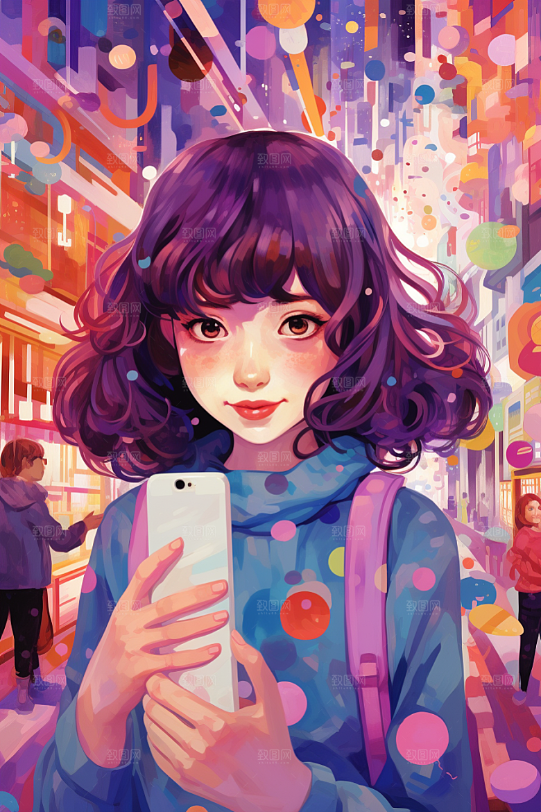 多巴胺女孩彩色五彩斑斓插画