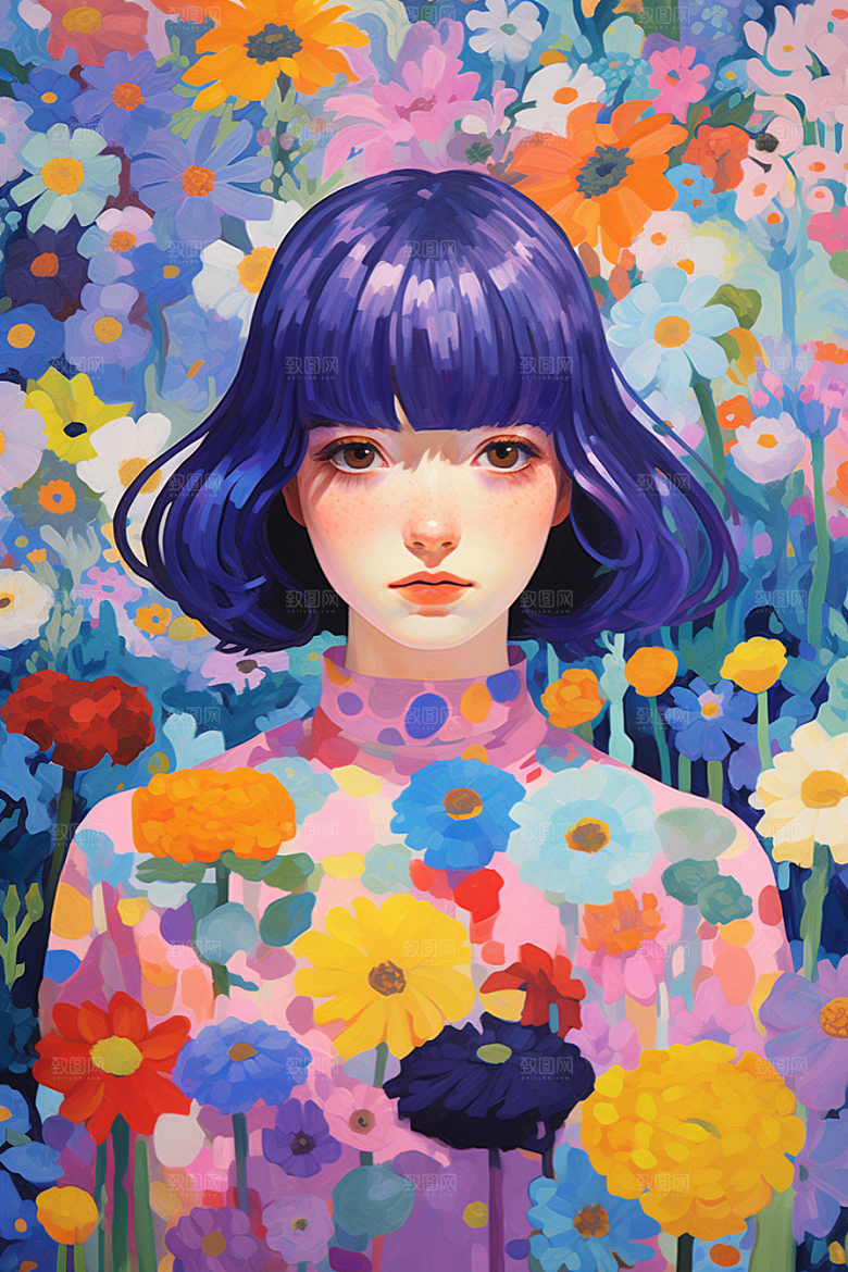 多巴胺女孩形象艺术感插画