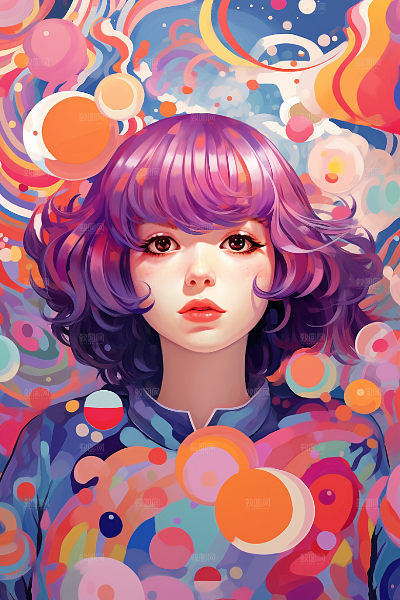 多巴胺女孩五彩斑斓高清插画