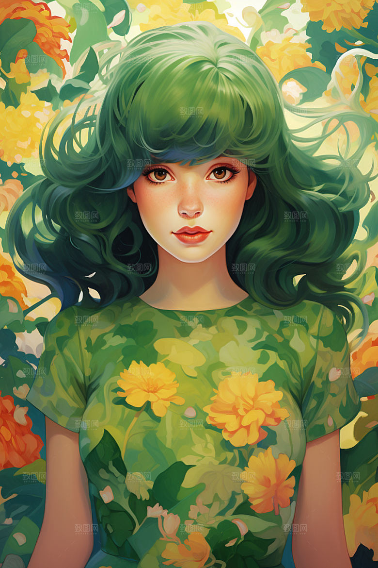 多巴胺女孩可爱高清插画