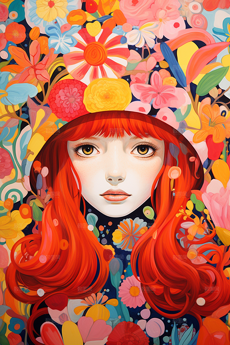 多巴胺女孩五彩斑斓少女插画
