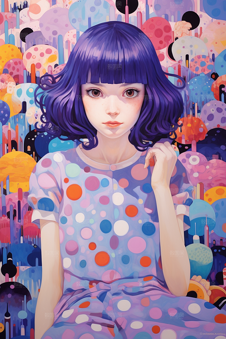 多巴胺女孩缤纷形象插画