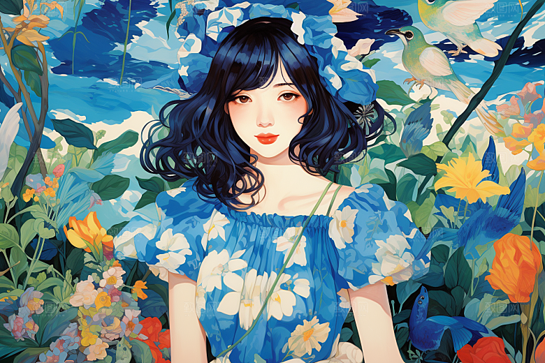 多巴胺女孩高清彩色插画