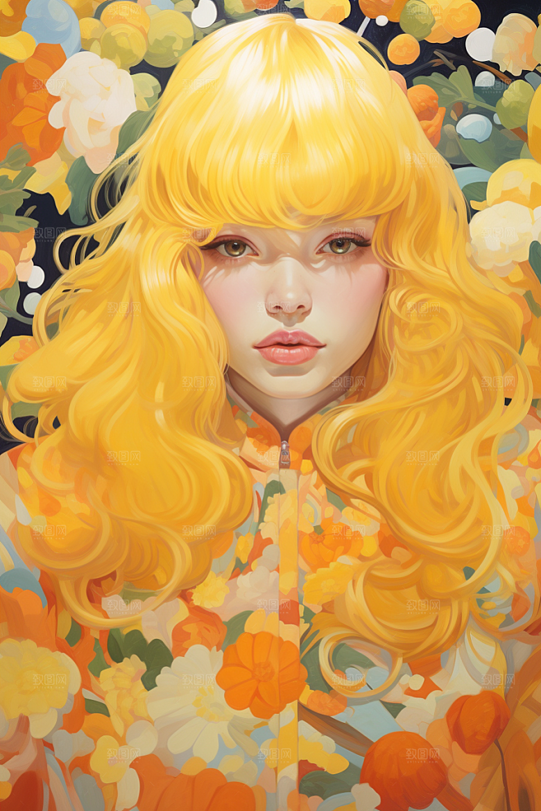 多巴胺女孩缤纷形象插画