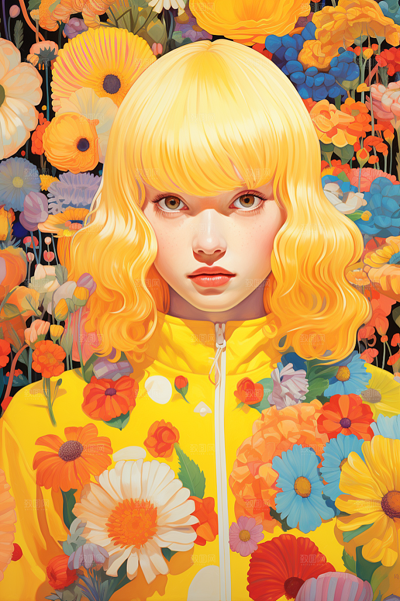 多巴胺女孩形象手绘插画