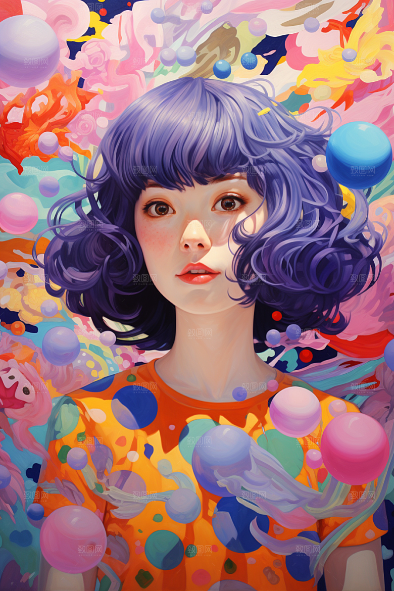 多巴胺女孩少女艺术感插画