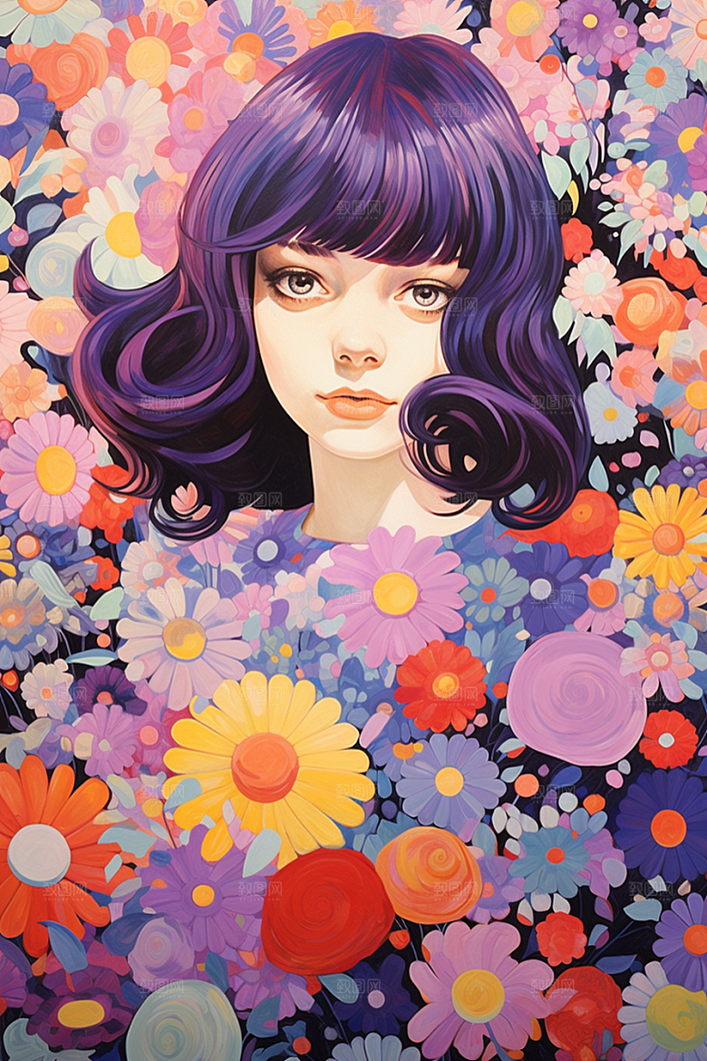 多巴胺女孩形象手绘插画
