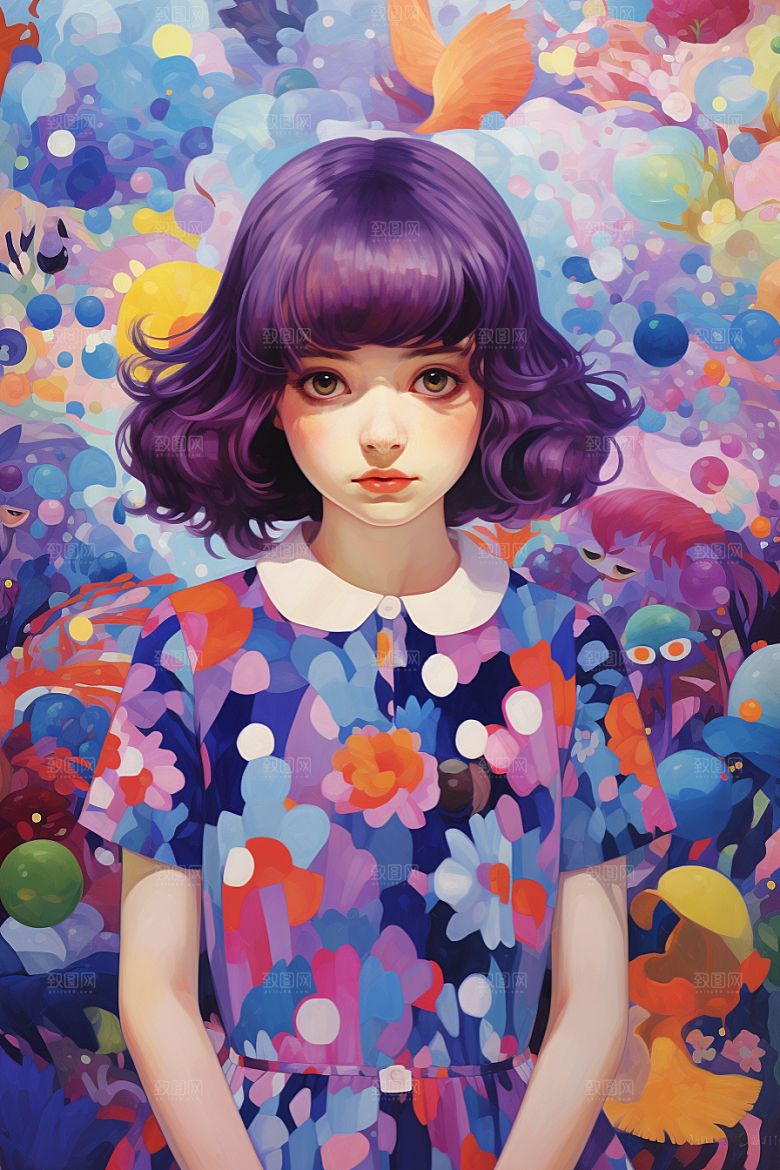 多巴胺女孩少女艺术感插画