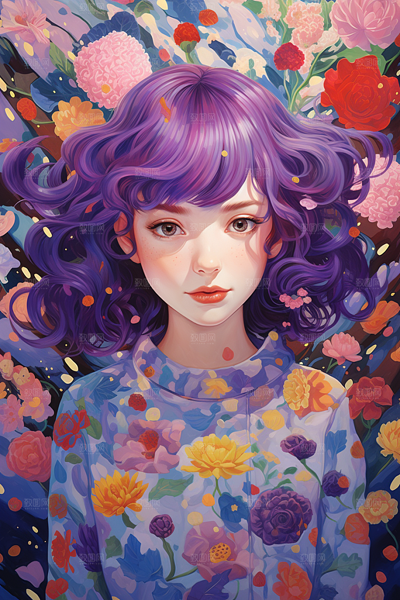 多巴胺女孩五彩斑斓手绘插画