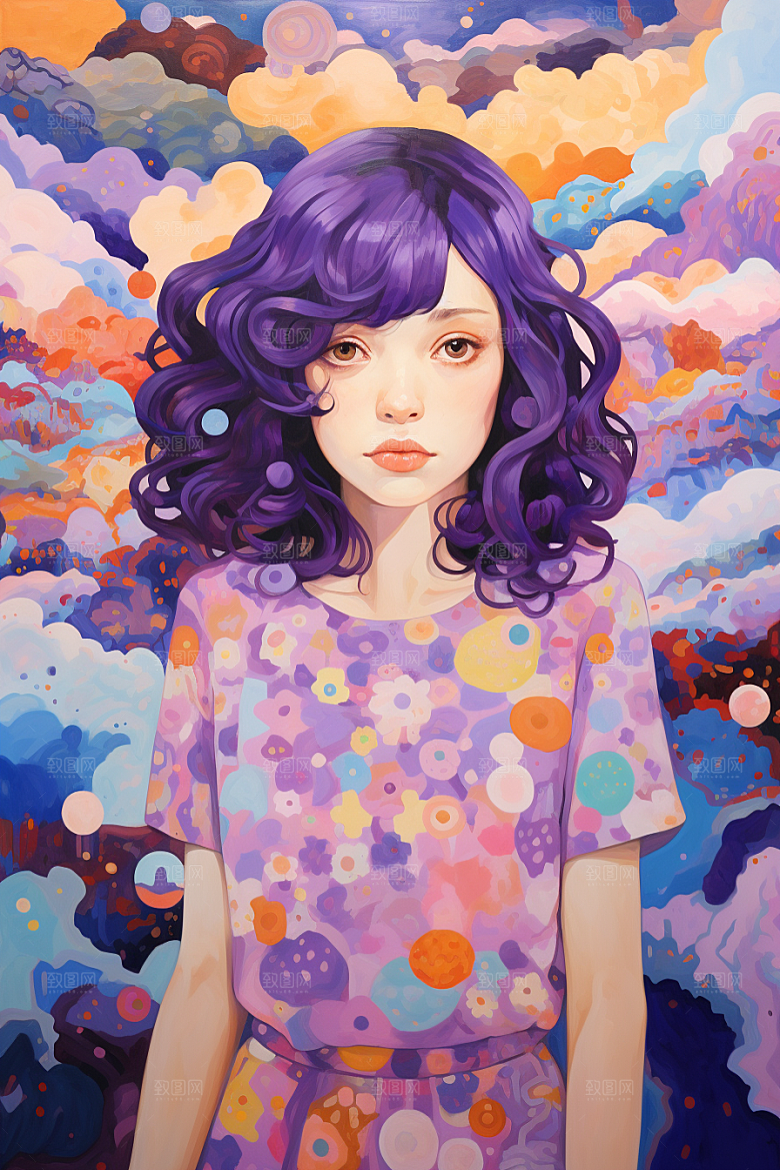 多巴胺女孩高清手绘插画