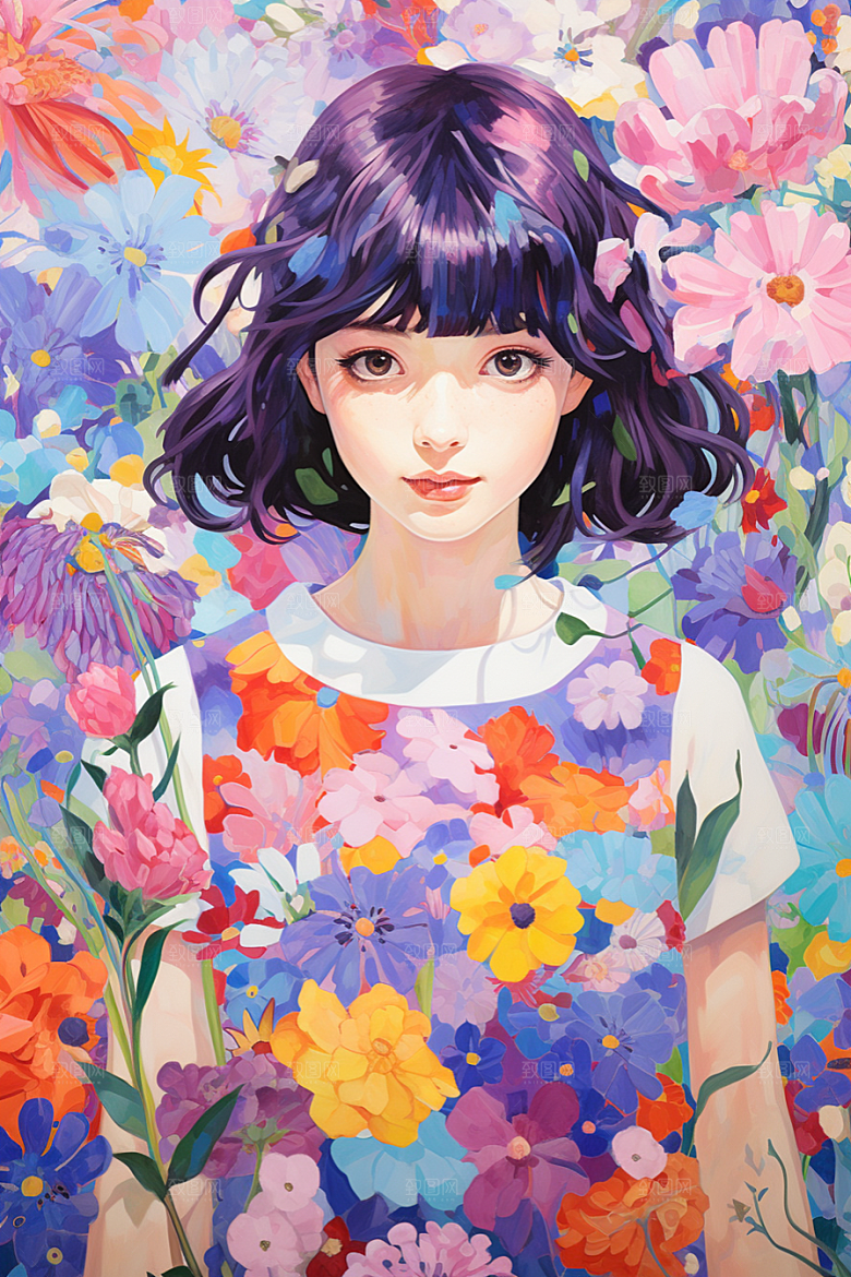 多巴胺女孩艺术感少女插画