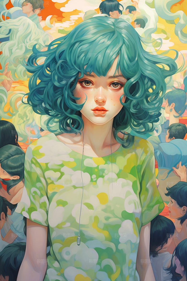 多巴胺女孩五彩斑斓艺术感插画