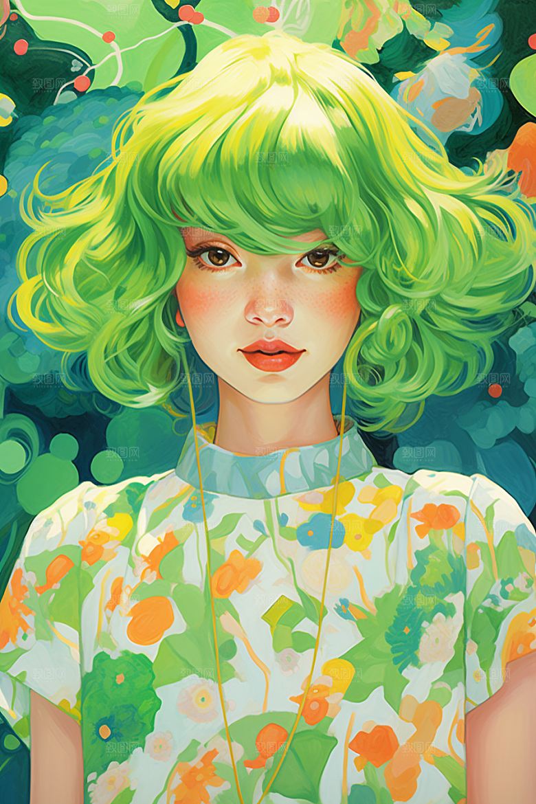多巴胺女孩五彩斑斓可爱插画