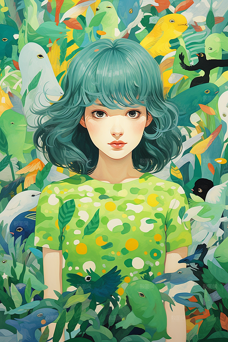 多巴胺女孩彩色五彩斑斓插画