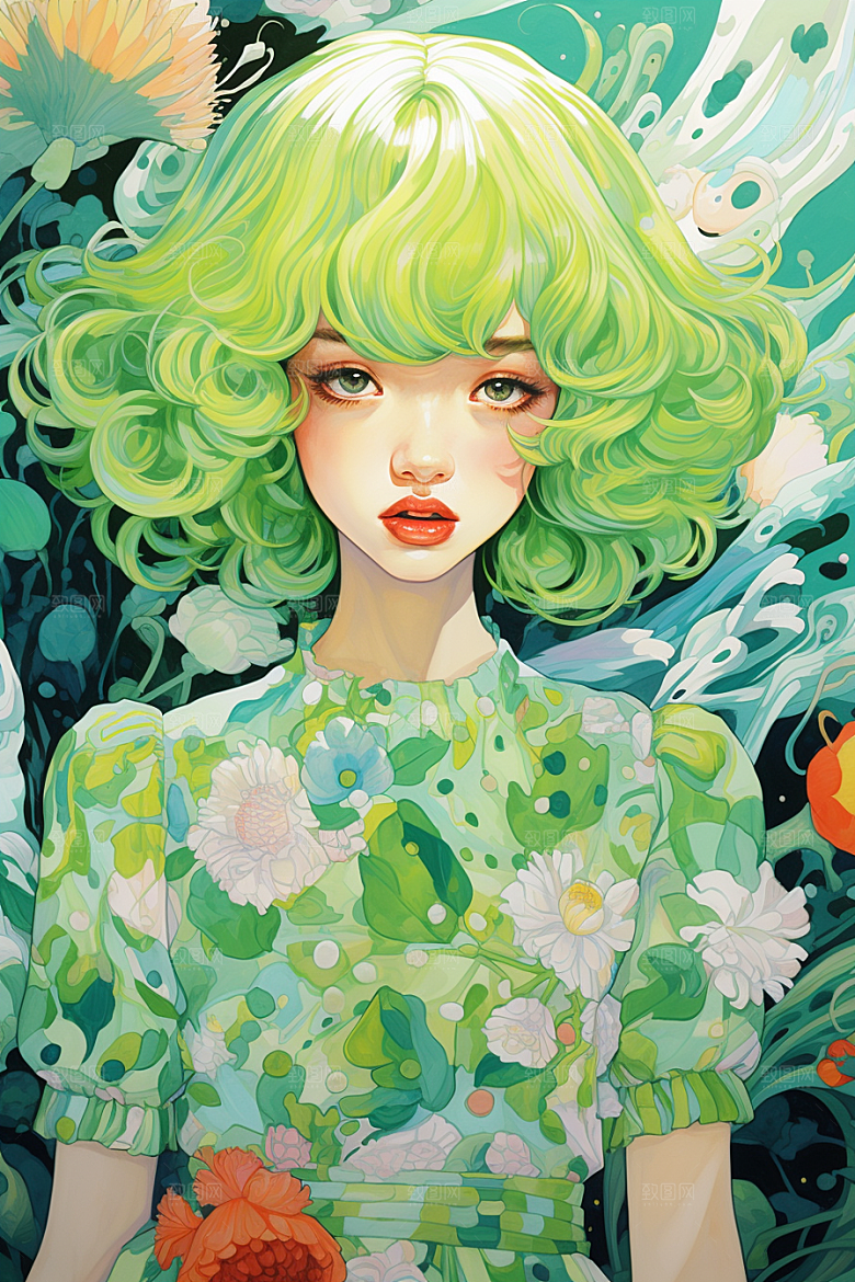 多巴胺女孩彩色手绘插画