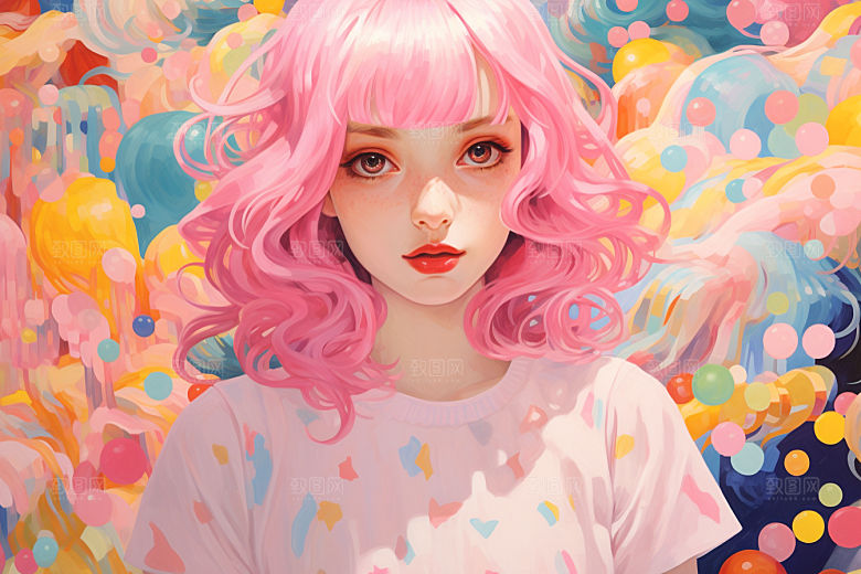 多巴胺女孩手绘形象插画