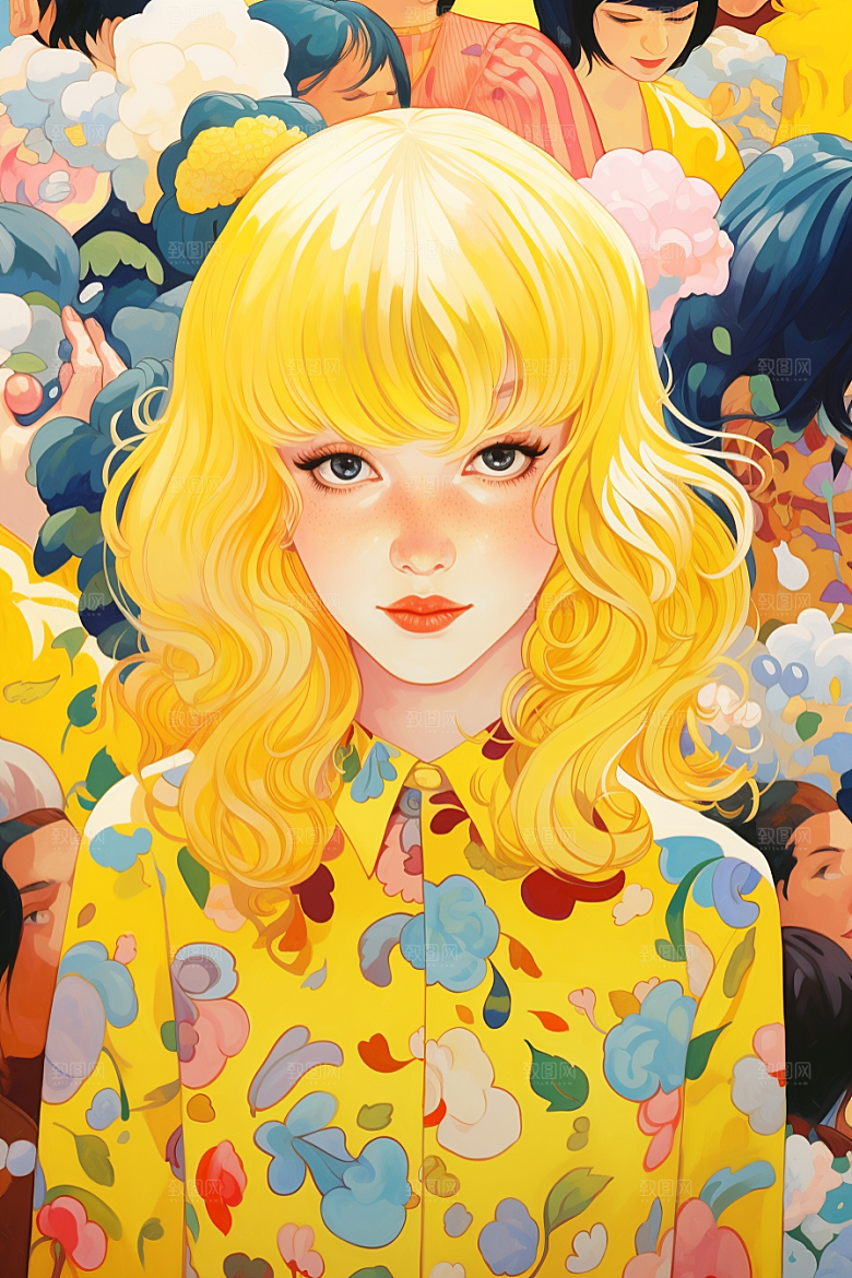 多巴胺女孩五彩斑斓穿搭插画