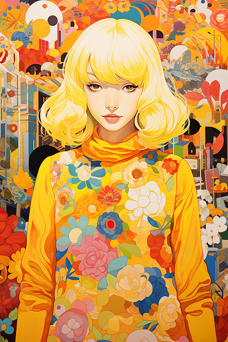 多巴胺女孩穿搭艺术感插画