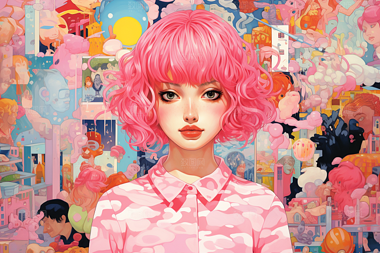 多巴胺女孩形象缤纷插画