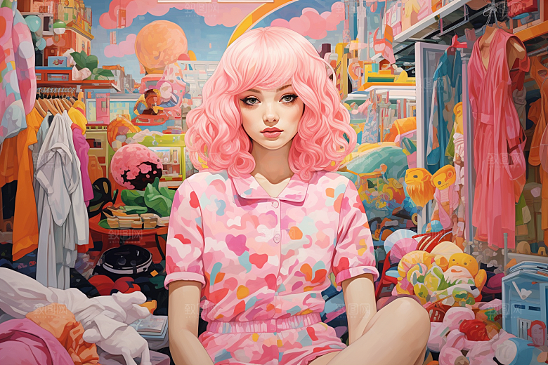 多巴胺女孩少女可爱插画