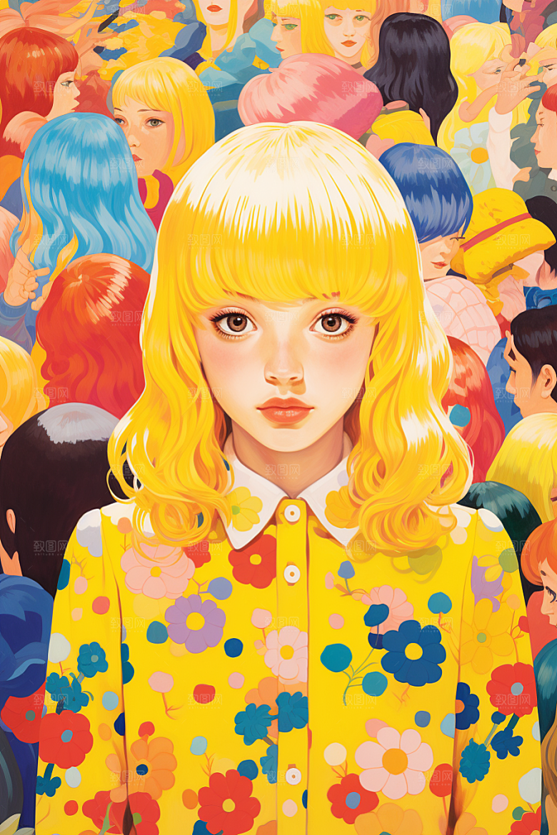 多巴胺女孩穿搭五彩斑斓插画