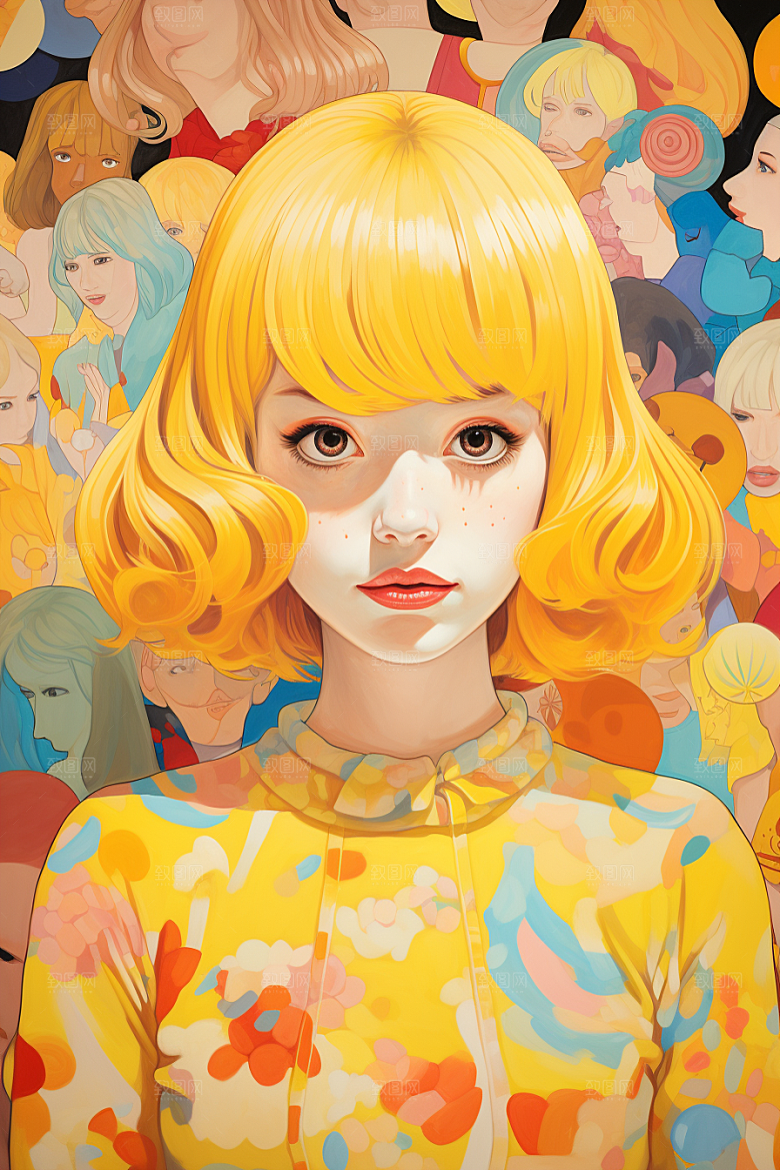 多巴胺女孩彩色五彩斑斓插画