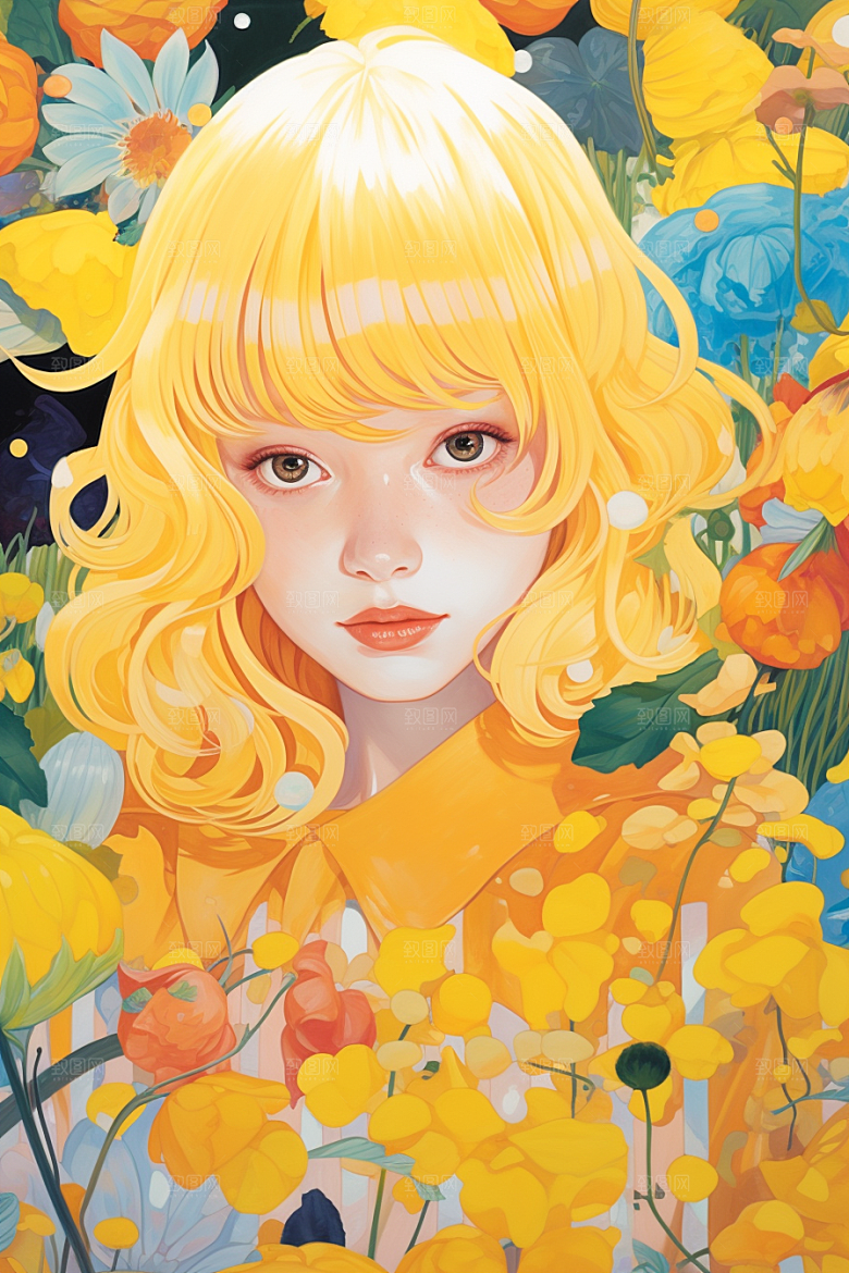 多巴胺女孩可爱形象插画