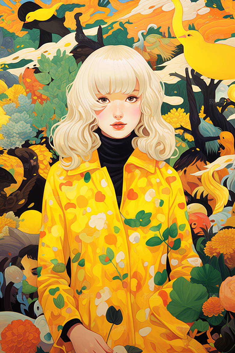 多巴胺女孩彩色少女插画