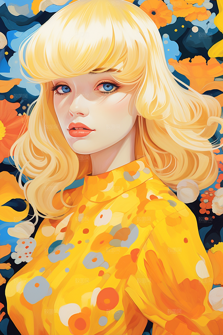 多巴胺女孩艺术感缤纷插画