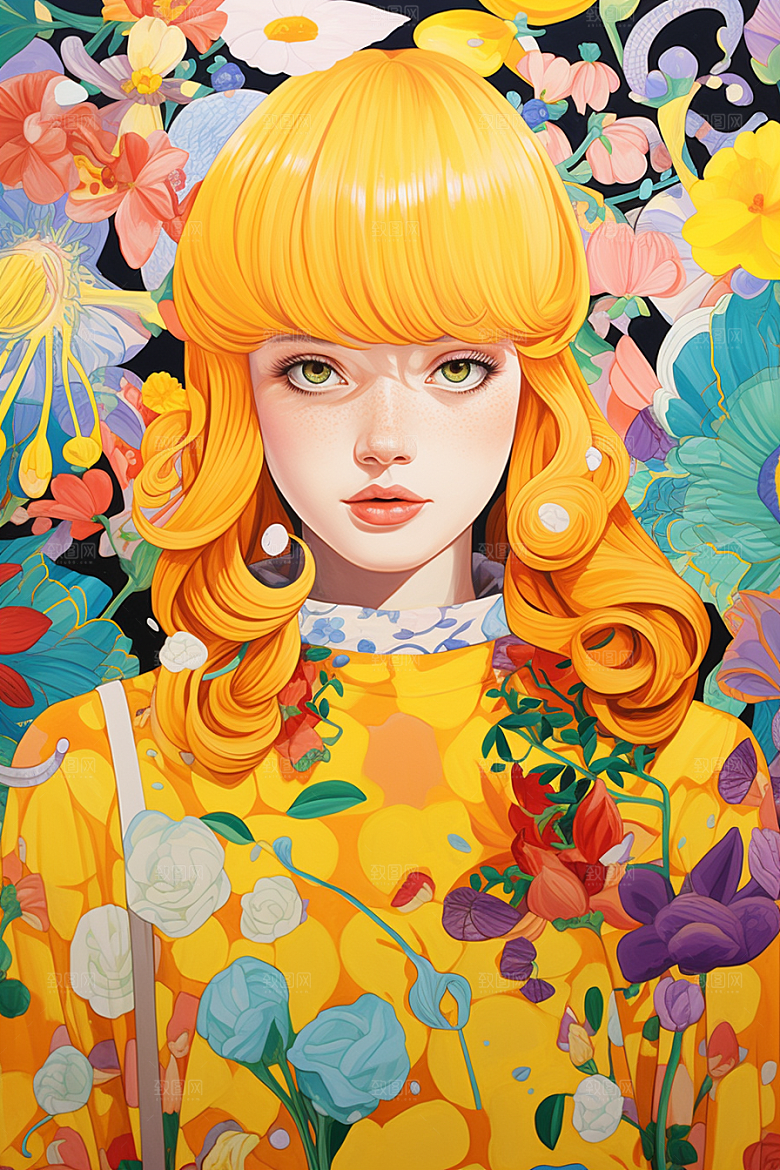 多巴胺女孩形象手绘插画