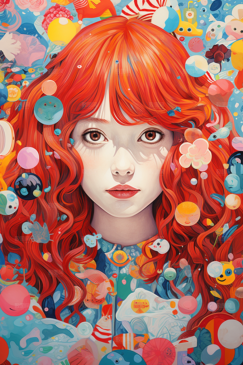 多巴胺女孩少女五彩斑斓插画