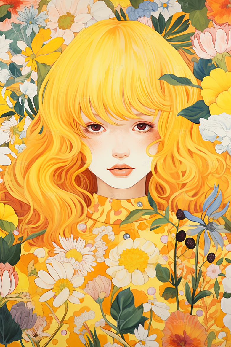 多巴胺女孩五彩斑斓彩色插画