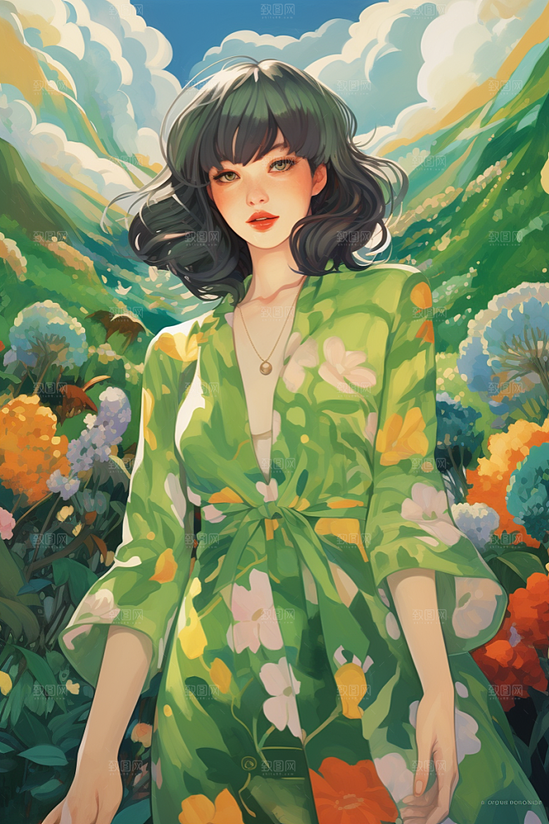 多巴胺女孩缤纷手绘插画
