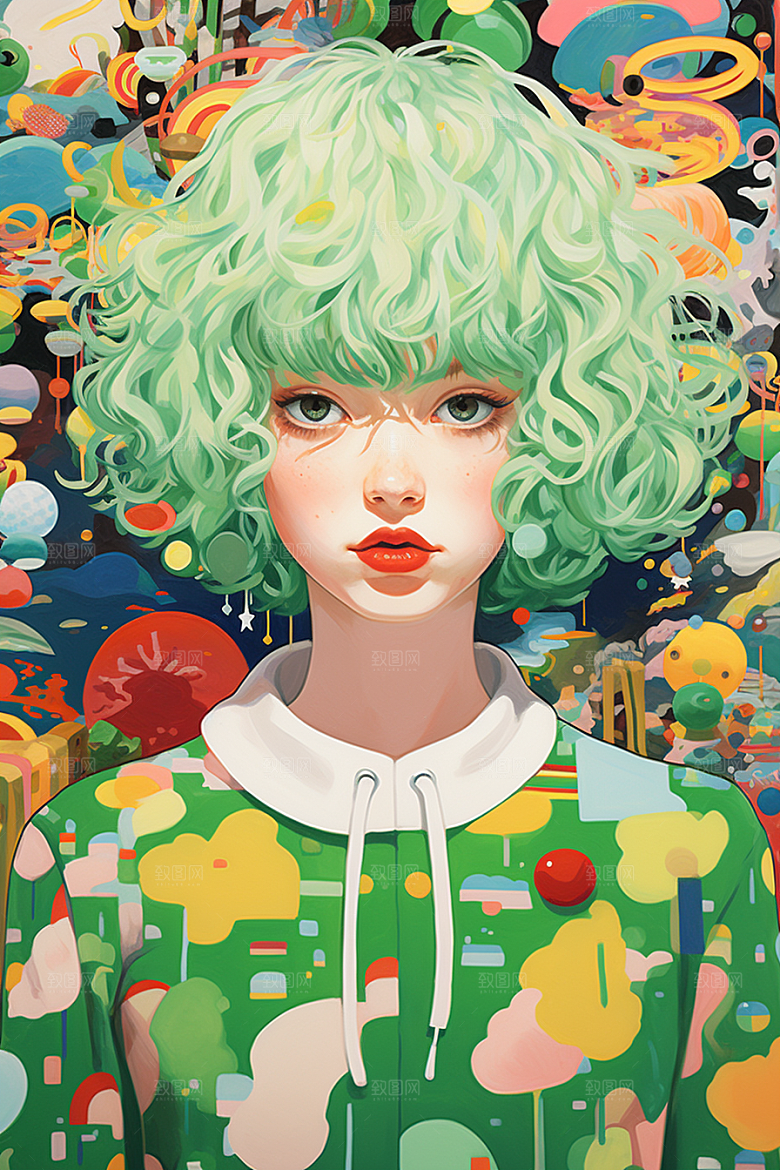 多巴胺女孩艺术感缤纷插画