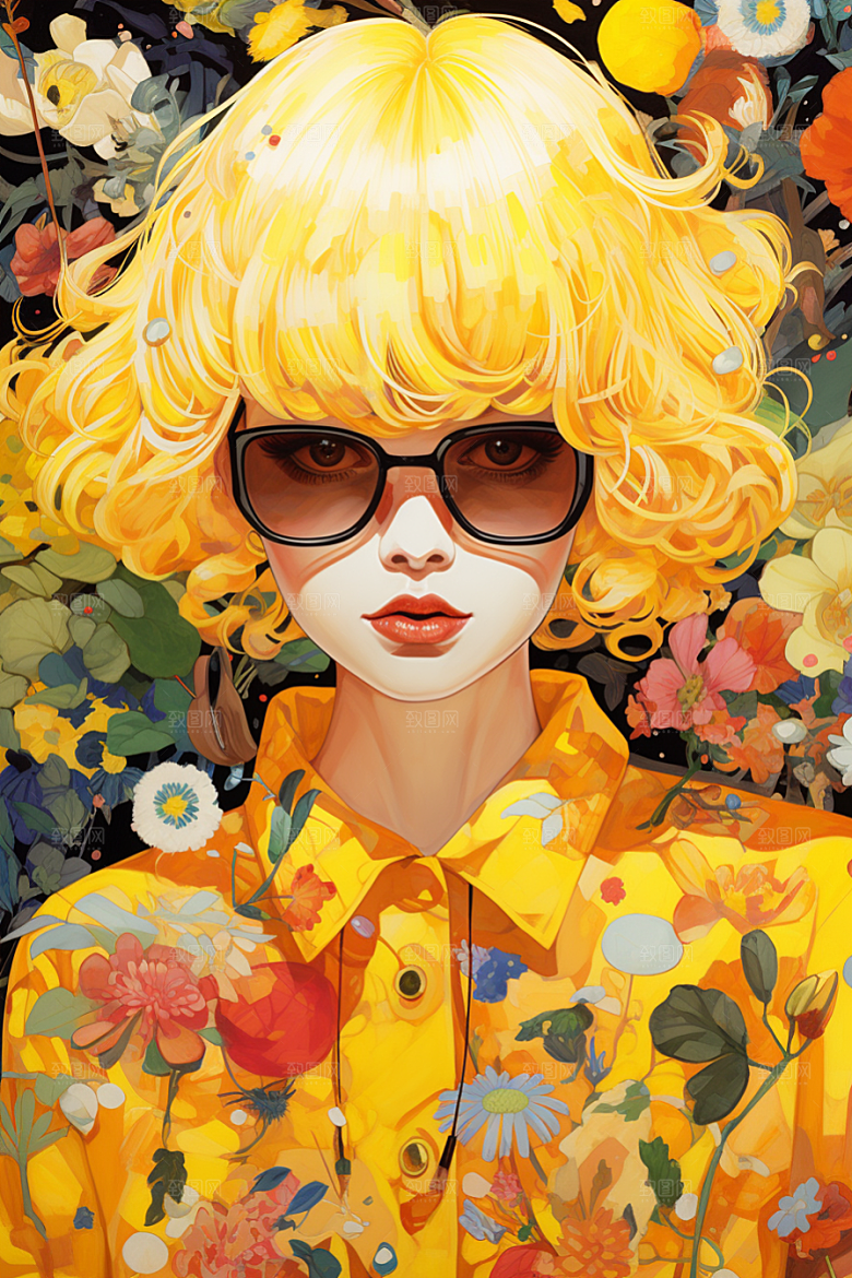 多巴胺女孩少女艺术感插画